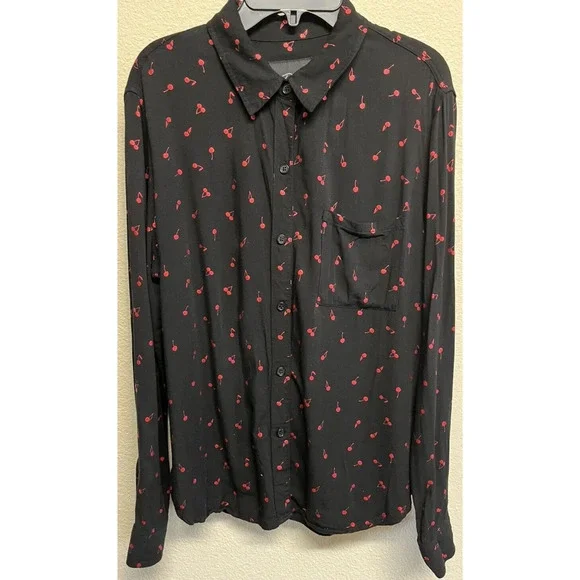 RAILS Women’s Rocsi Metallic Cherry Print Button Down Shirt Black Red Size S - Picture 11 of 11